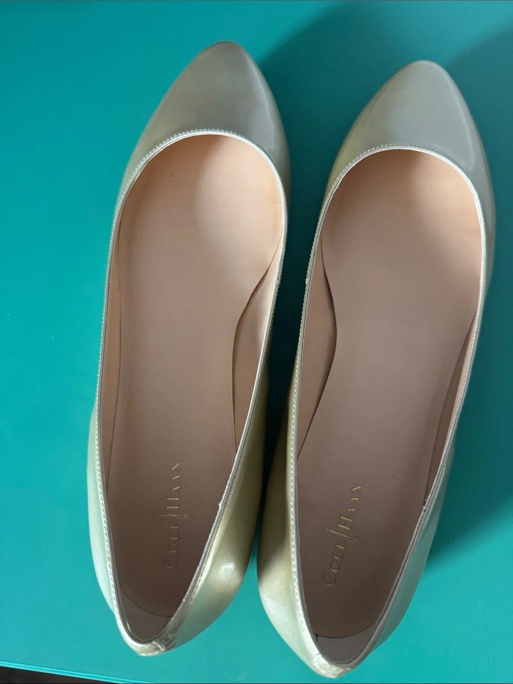 Cole Haan- Juliana Skimmer II Women's Pointed Metallic Gold Leather Ballet Flat